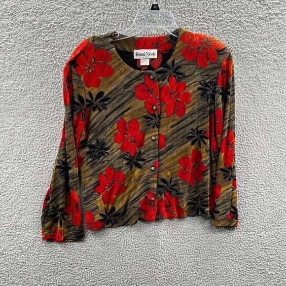 Ronni Nicole Ouida‎ Womens Cardigan Sweater Large Red Brown Grandma Top - Picture 1 of 9